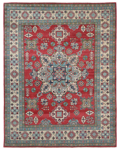 8x10 Red Kuba Afghan Hand Knotted Wool Area Rug